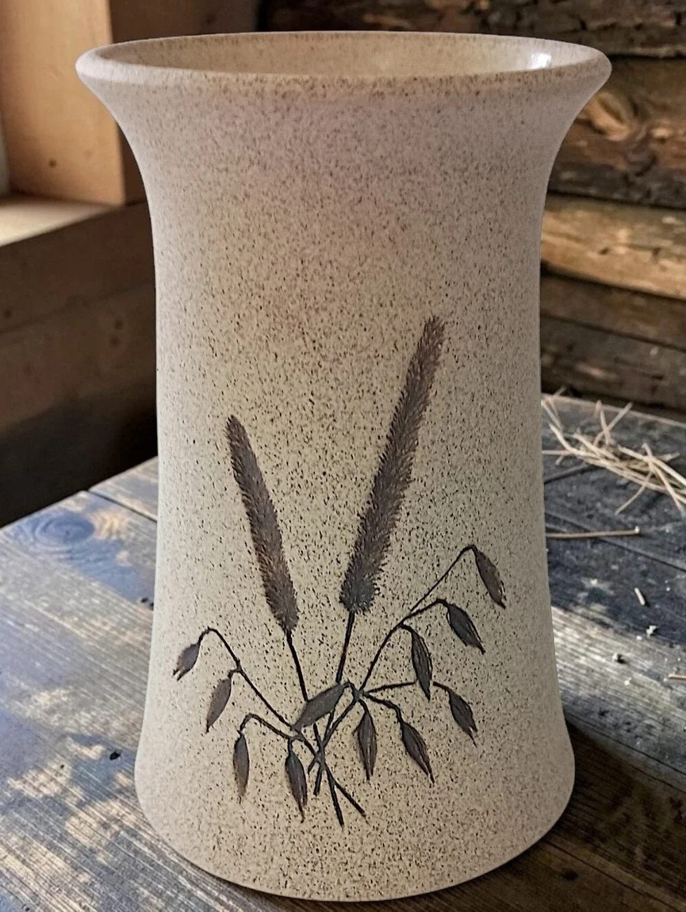 Vtg Mattison Studio Pottery Vase Wheat Grass Neutral Organic Wabi Sabi Farmhouse